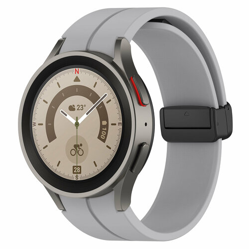 ремешок силиконовый для samsung galaxy watch 5 аксессуары для часов samsung galaxy watch 5 Силиконовый ремешок для Samsung Galaxy Watch 4/5/6, L, черная застежка, светло-серый