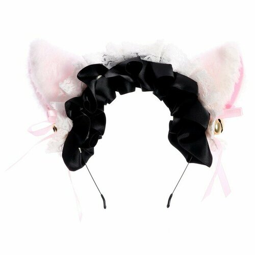 Карнавальный ободок Аниме ушкис чёрной повязкой карнавальный ободок ушки с бантиком