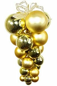Подвеска - гроздь с зеркальными и матовыми шарами, золотая, 50 см, SNOWHOUSE CB1-SM50GL
