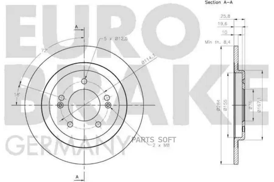 Диск тормозной задн. [284x10] 5 отв. EUROBRAKE / арт. 5815203541 - (1 шт)