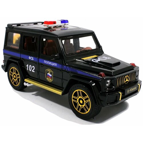 Модель Mercedes-Benz G-класса G63 AMG Мерседес Бенц ФСБ, масштаб 1:24, длина 21 см. машинка mercedes benz g класса g63 amg мерседес бенц гелик фсб полиция 1 24 22 см металл инерция открываются двери капот и багажник свет и звук