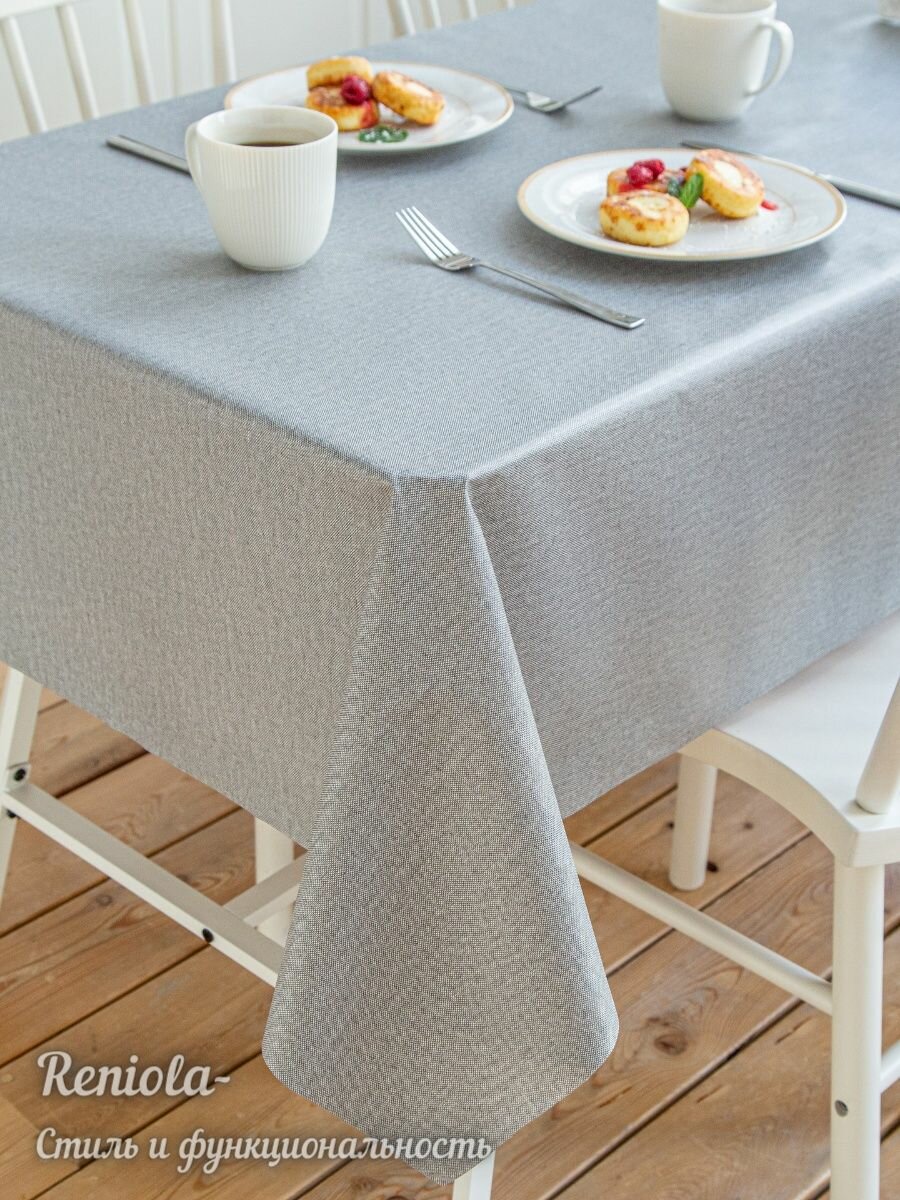 Скатерть "Reniola", ПВХ, тканевая основа, водонепроницаемая, серый, 140x110см — фото 1
