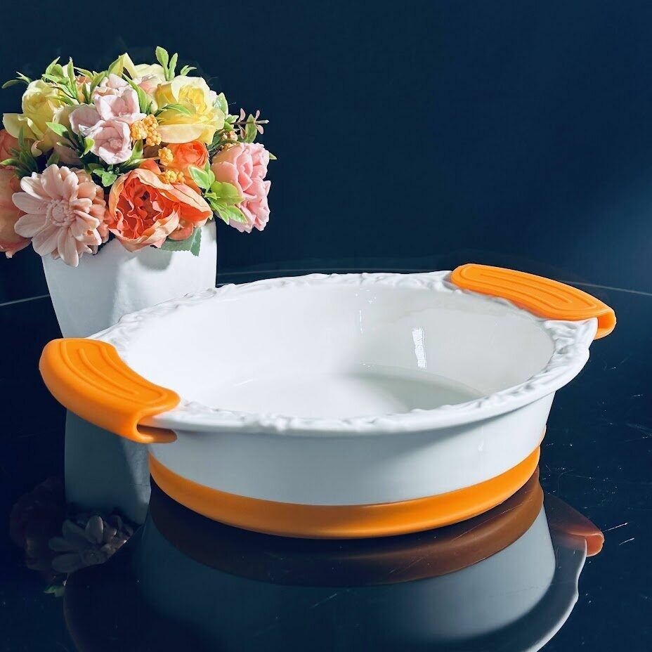 Круглое блюдо для запекания Lenardi 26х22.5х6см, с ручками, фарфор, силикон