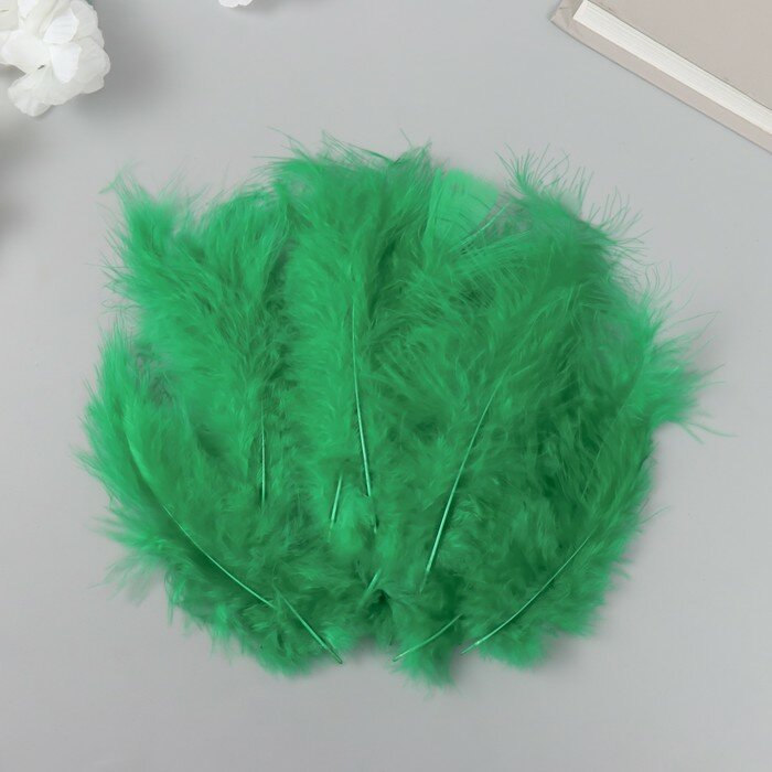 Перо декоративное гусиное пуховое "Зелёная трава" набор 40 шт h=10-15 см 9604785