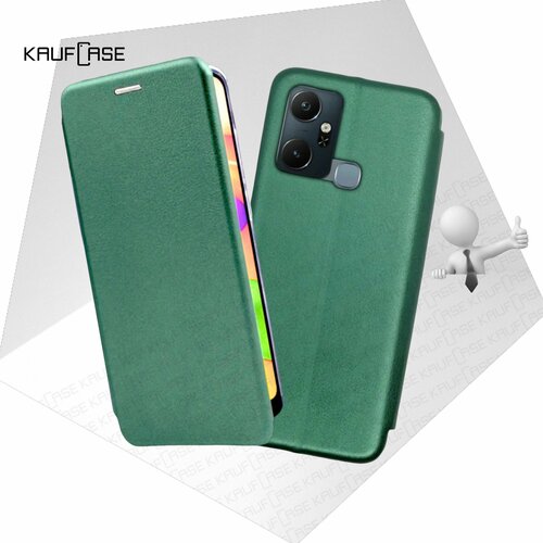 Чехол книжка KaufCase для телефона Infinix Smart 6 Plus (X6823C) (6.82), темно-зеленый. Трансфомер чехол книжка kaufcase для телефона itel a49 6 6 темно зеленый трансфомер