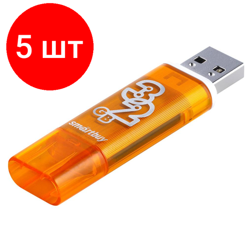 комплект 2 штук флеш память smartbuy ufd 8gb quartz series black sb8gbqz k Комплект 5 штук, Флеш-память Smartbuy UFD 32GB Glossy series Orange (SB32GBGS-Or)