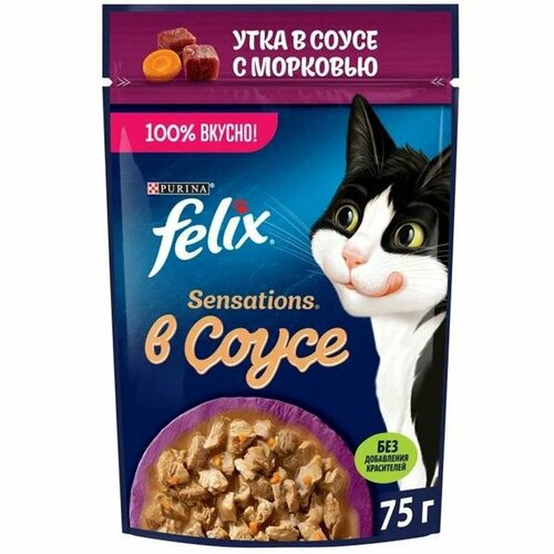 Felix Sensations пауч консервы в удивительном соусе для кошек, утка с морковью 26х75г корм для кошек felix sensations желе утка со шпинатом пауч 75г