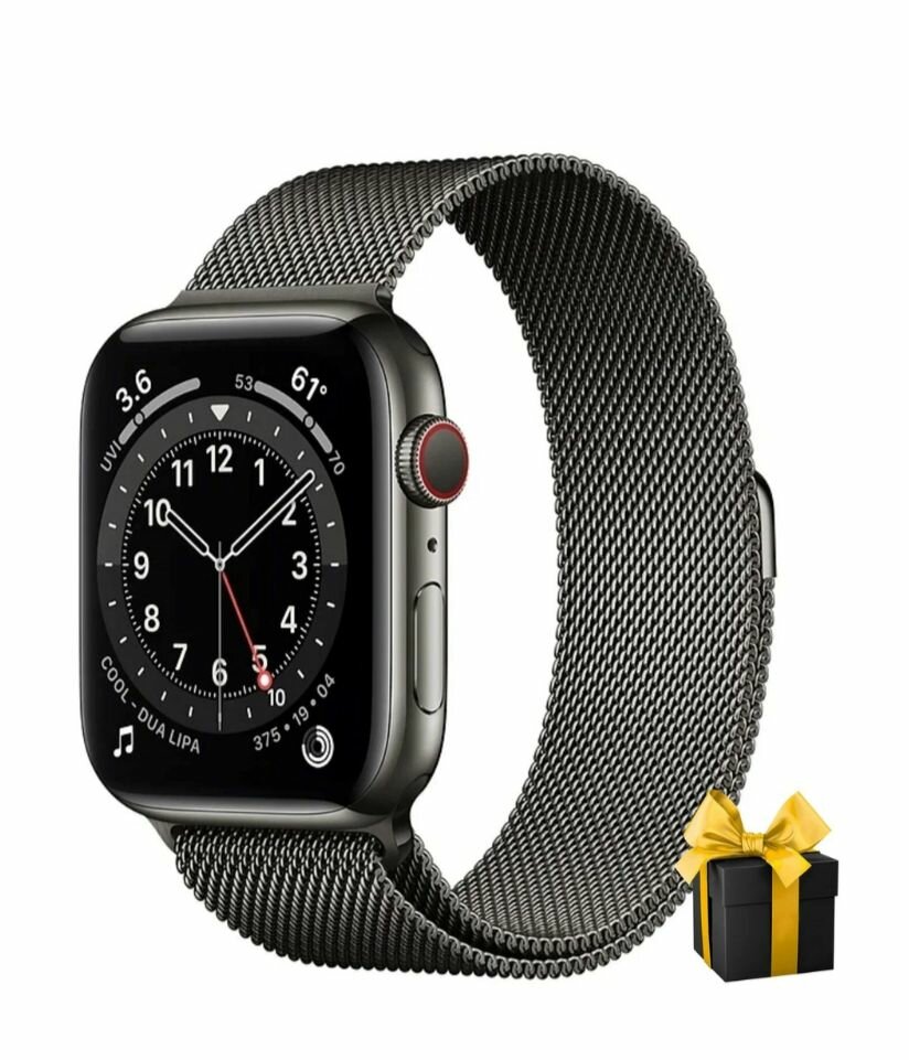 Умные смарт часы Smart Watch 8, оповещения из мессенджеров, металлический ремешок в подарок, черные — фото 1
