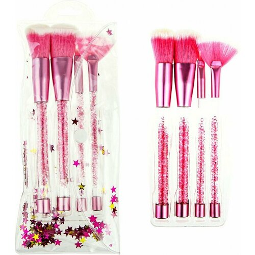 Lukky набор из 4 кистей для нанесения макияжа с подвижными кристалликами в ручках, розовый