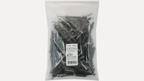 Изображение товара Дюбель-гвоздь полипропиленовый, 6х60, упаковка 100 шт, оцинкованный