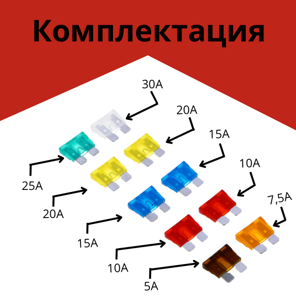 Предохранитель автомобильный флажковый, набор из 10 штук, плавкие STANDART, 5-30 А, цинк