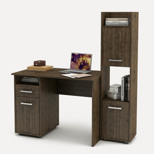 Изображение товара Стол письменный с тумбой для школьника №2, высота 145,3 см, ширина 135 см, глубина 60 см, дуб апрель темный