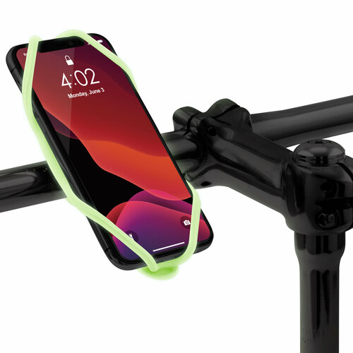 Держатель для смартфона 07-200524 силиконовый на руль универсальн. 4.7'-7.2' BIKE TIE 4 люминисцент. зеленый BONE