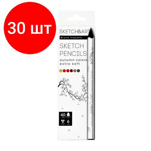 фото Комплект 30 наб, набор карандашей sketch&art4 мм, осенний пейзаж 6 цв. 30-0118/10 bruno visconti