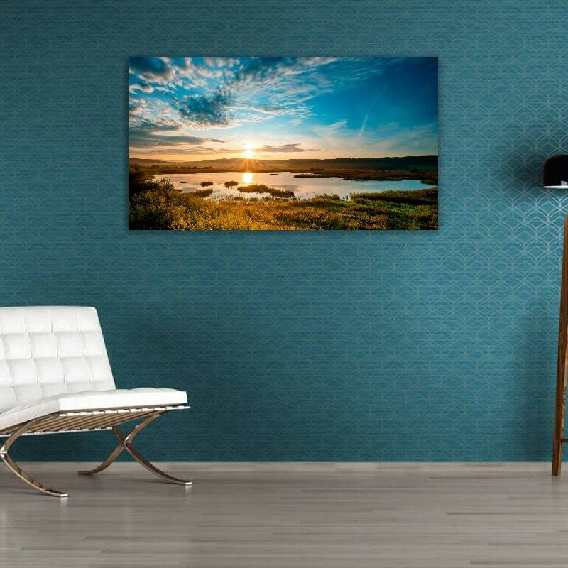 Картина на холсте 60x110 LinxOne "Пейзаж Природа Озеро Берег" интерьерная для дома / на стену / на кухню / с подрамником