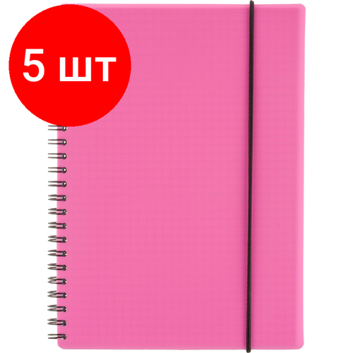 Комплект 5 штук, Бизнес-тетрадь Тетрадь Attache Neon А4 96л кл. спираль обл. пластик розовый