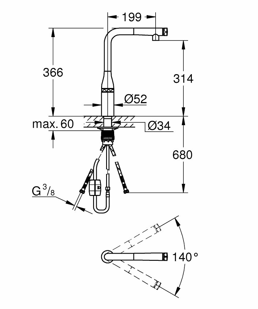 Смеситель для кухонной мойки Grohe Essence темный графит матовый - фото №4