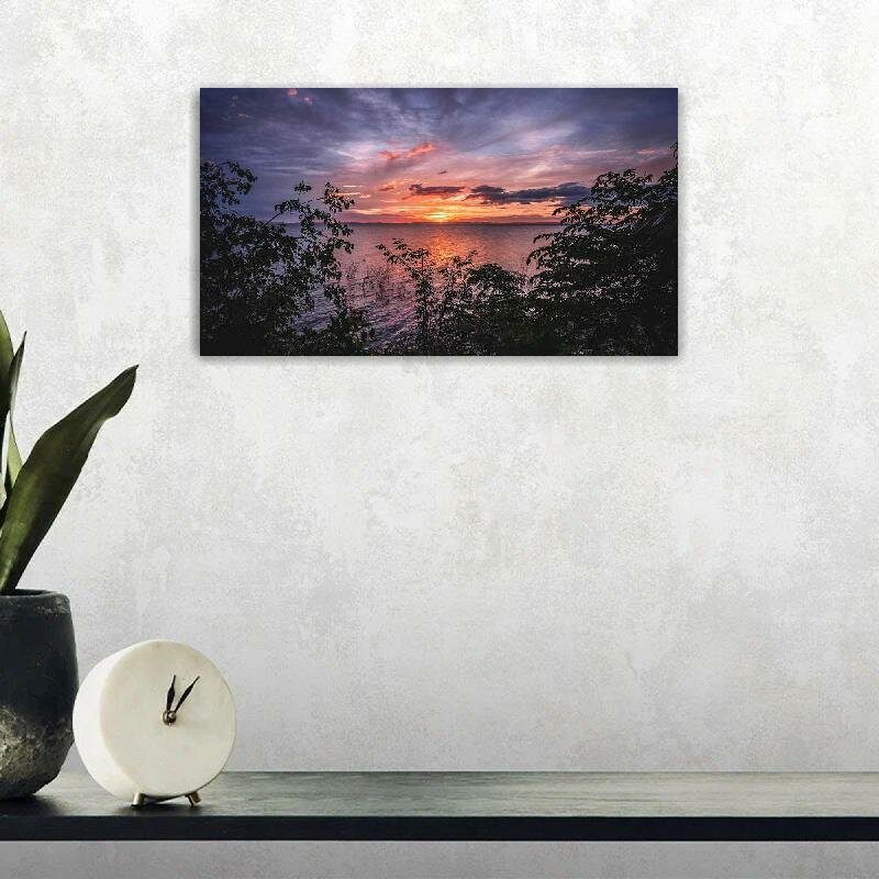 Картина на холсте 60x110 LinxOne "Озеро пейзаж вид небо закат" интерьерная для дома / на стену / на кухню / с подрамником