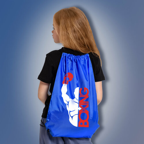 фото Сумка мешок с изображением боксера и надписью boxing, синего цвета aika "яркость и стиль в спорте"