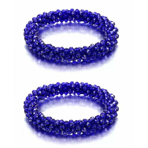 Резинка-браслет для волос из стекляруса 6,5 см, цвет синий, набор 2 шт