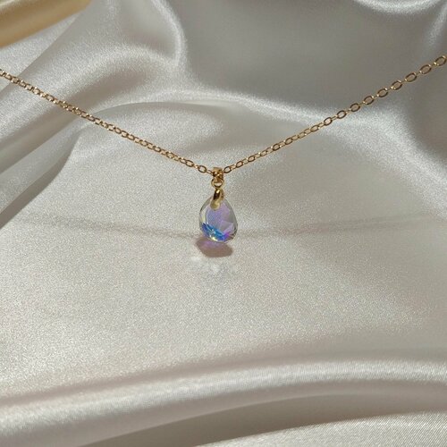 Колье Подвеска Кристалл, позолота 18К, искусственный камень, золотой