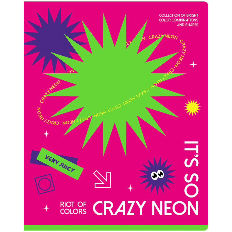 Тетрадь общая 48л, А5 BG "Crazy neon" (клетка, скрепка, неоновая краска) (Т5ск48 11023)