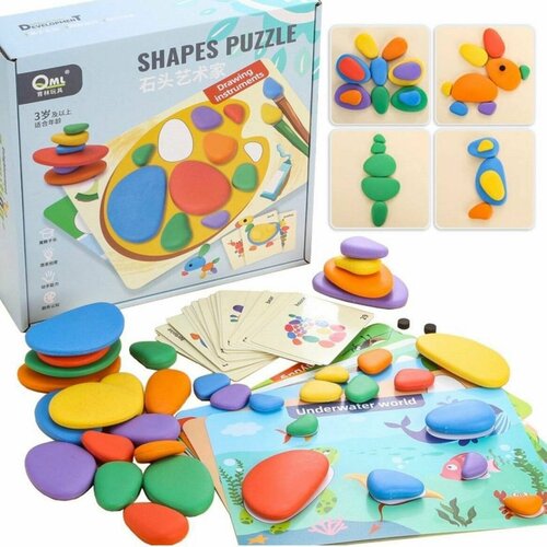 Детская развивающая игра с камнями и карточками, 98 предметов / цветные / радужные камни