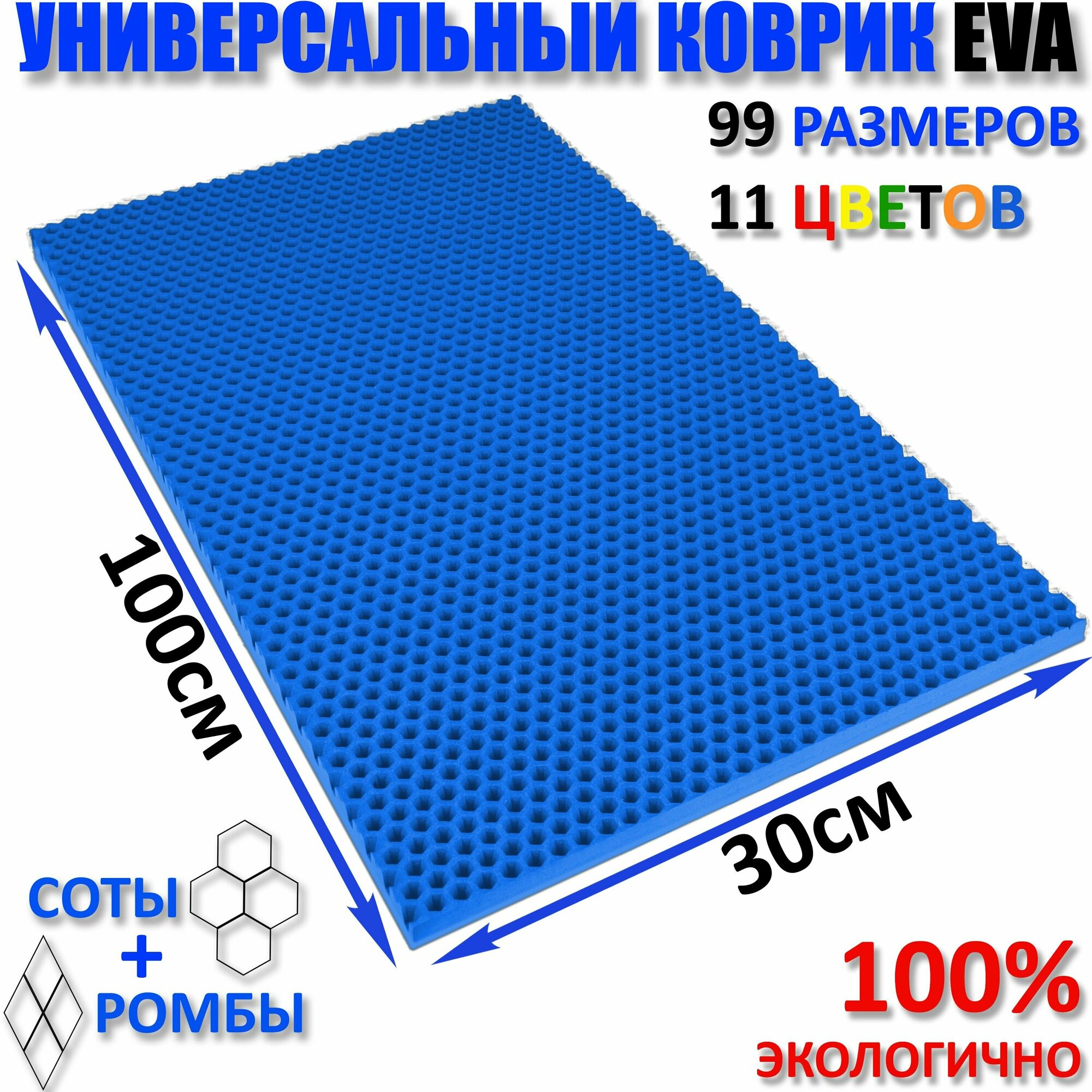 Коврик придверный EVA(ЕВА) соты в прихожую ковролин ЭВА kovrik синий/ размер см 100 х 30