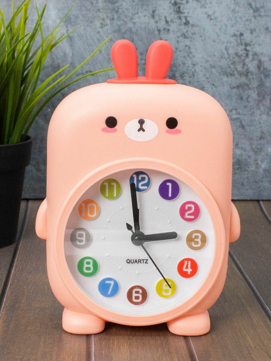 Часы настольные с будильником Rainbow rabbit pink
