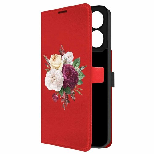 Чехол-книжка Krutoff Eco Book для Xiaomi Poco C65 Цветочная композиция (красный)