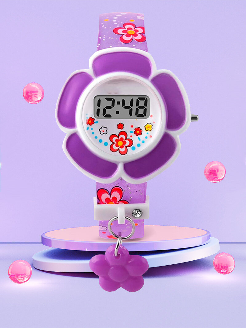 фото Часы наручные детские для девочек электронные SKMEI круглые, фиолетовые