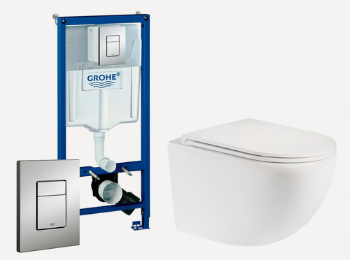 Изображение товара Комплект 3 в 1 инсталляция Grohe Rapid SL + Унитаз подвесной Enio Unico Tornado + кнопка хром