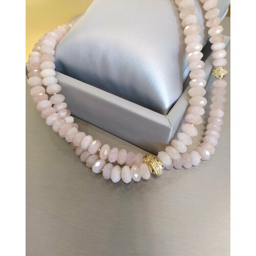 Колье CoolStone COOLSTONE Ожерелье ROSE MARMELADE дизайнерское премиум из ювелирного натурального камня Морганит и Гранат в покрытии золотом, ручная работа, жемчуг пресноводный, морганит, длина 85 см, золотой, серый