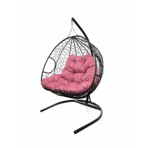 Подвесное кресло из ротанга Для двоих черное с розовой подушкой M-GROUP