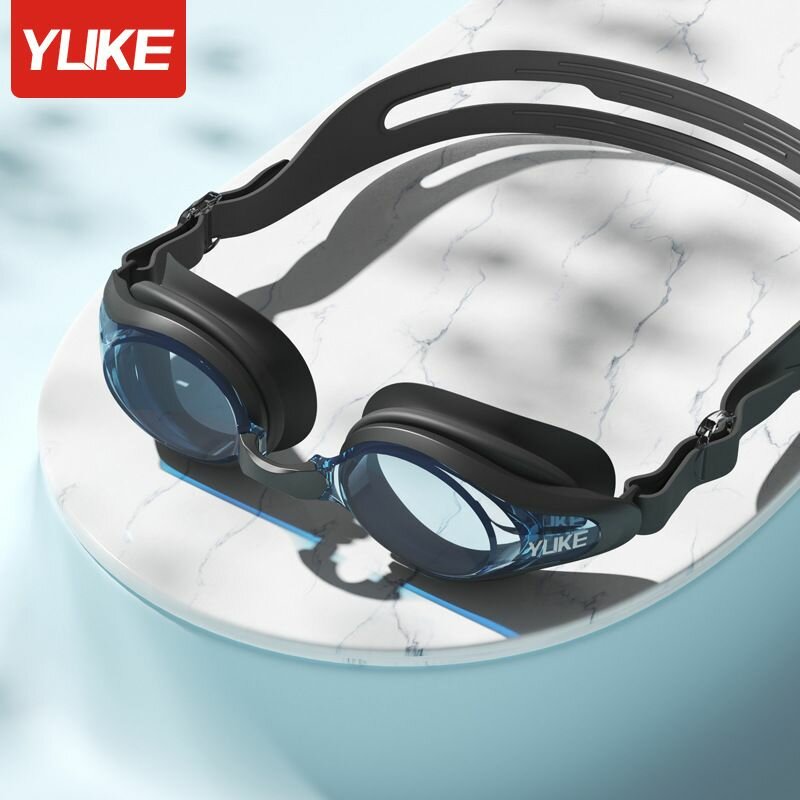 Очки для плавания YUKE SA16-02 черные с голубыми линзами взрослые мужские и женские