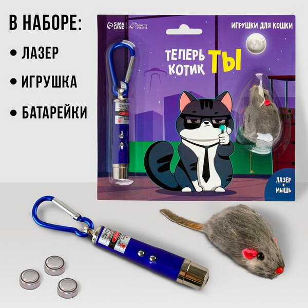 Игрушка для кошек лазер+мышь "Теперь котик ты" - фотография № 1