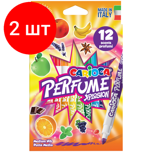 фото Комплект 2 шт, фломастеры carioca "perfume xplosion", 12цв, ароматизированные, смываемые, картон, европодвес