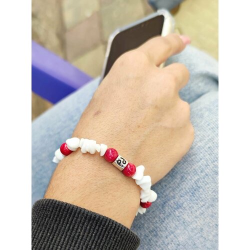 фото Браслет, коралл, агат, размер 20 см, белый hrustalek