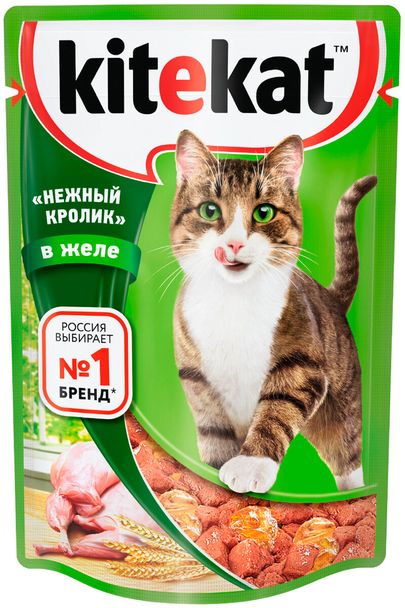 KITEKAT для взрослых кошек с нежным кроликом в желе (85 гр х 28 шт)