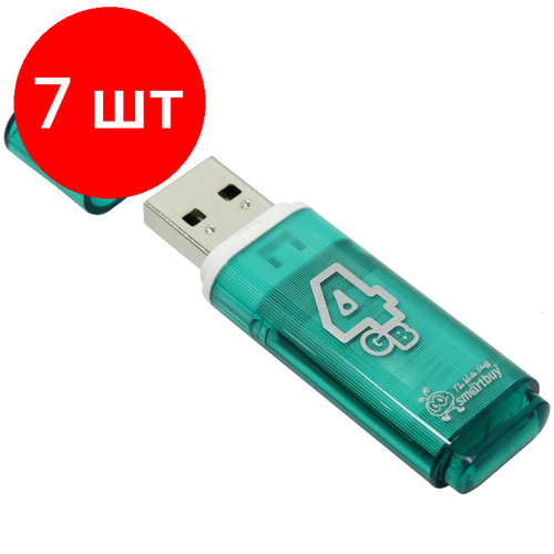 Комплект 7 шт, Память Smart Buy Glossy 4GB, USB 2.0 Flash Drive, зеленый память smart buy glossy 4gb usb 2 0 flash drive зеленый