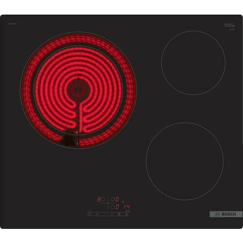 Встраиваемая электрическая варочная панель BOSCH PKK611BB2E Serie 4 независимая 3 конфорки одна зона расширения черный 3424000₽