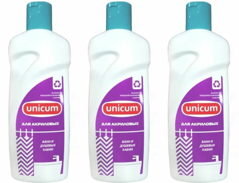 фото Unicum Средство для чистки акриловых ванн и душевых кабин, 380 мл, 3 шт