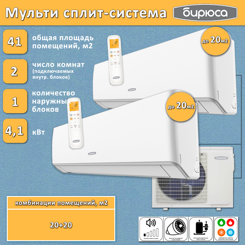 Бирюса на 2 комнаты 7+7 инвертор