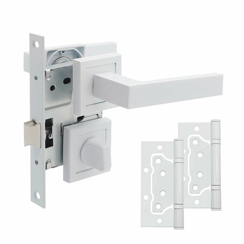 Комплект фурнитуры для двери Corsa Deco Clover с замком петлями и фиксатором квадратная розетка белый 990306 3674₽