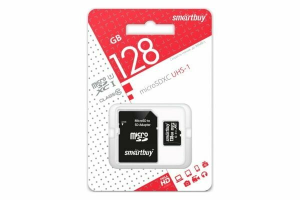 Карта памяти micro SDXC Smartbuy 128GB карта памяти Class 10-+SD Adapter