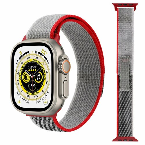 Ремешок нейлоновый Trail Loop для смарт-часов Apple Watch Series 1-9 и Ultra 42/44/45/49 мм, X9 Pro2 / X9+ Ultra2 / X8 Pro+, 04 красный с серым беспроводная зарядка для умных смарт часов x7 x8 x9 lk9 gs8 pro max ultra mini plus smartx манитное зарядное устройство gt g