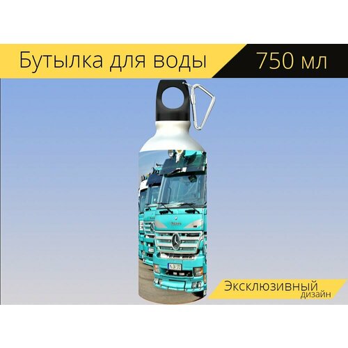 фото Бутылка фляга для воды "грузовая машина, грузовые автомобили, грузовой микроавтобус" 750 мл. с карабином и принтом lotsprints