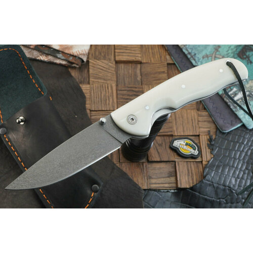 фото Седов а. а. складной нож акула, сталь булат, рукоять белый акрил ножи седова а.а.