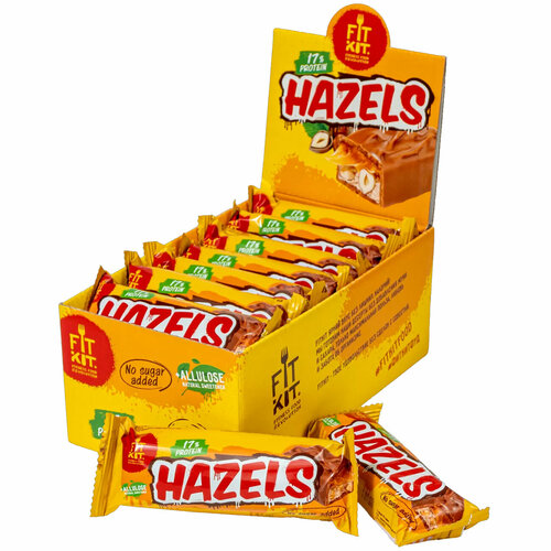 фото Протеиновый батончик fit kit hazels, 15х45 г, фундук-карамель fitkit