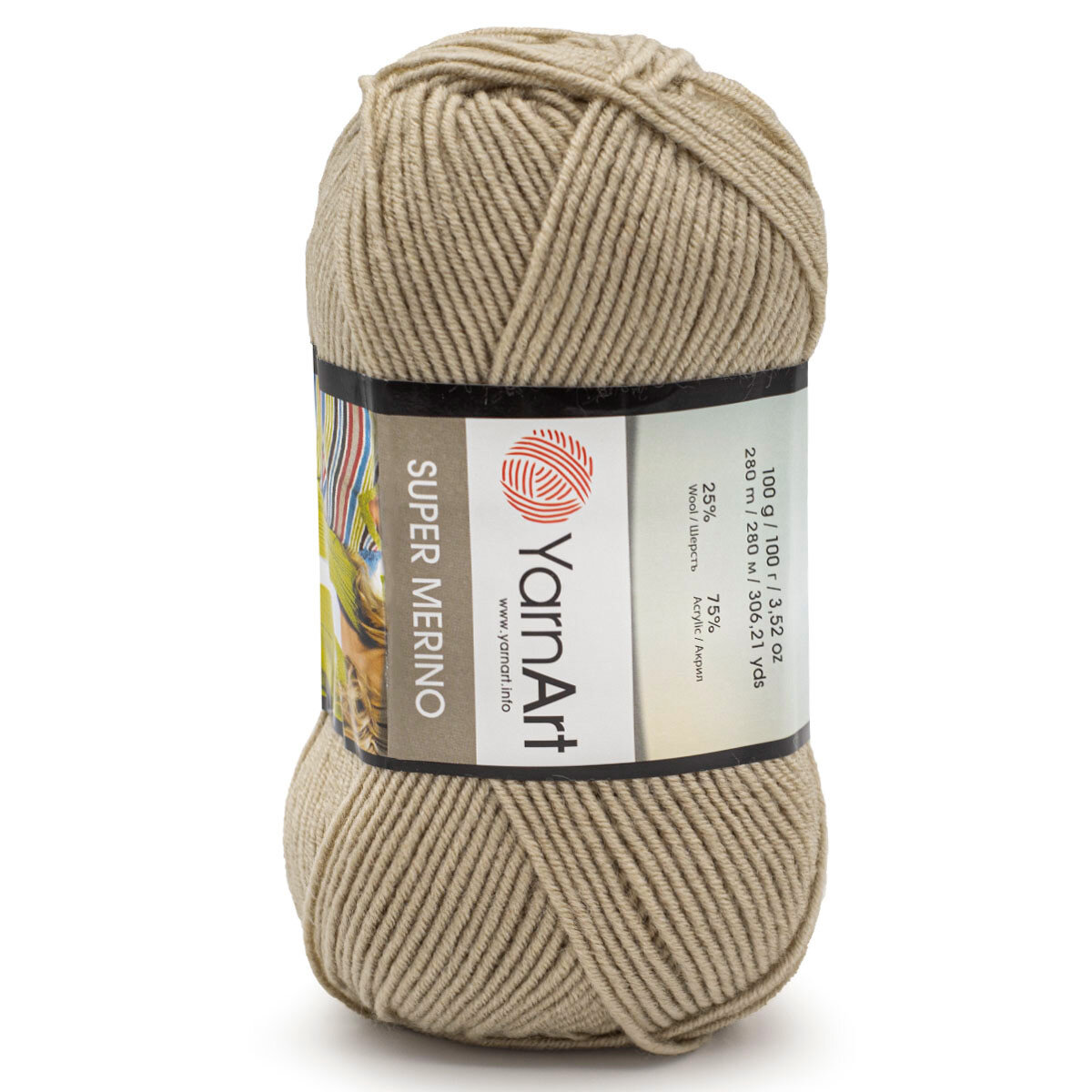 Пряжа YarnArt 'Super Merino', 100г, 280м (25% шерсть, 75% акрил) (383 холодный бежевый), 5 мотков